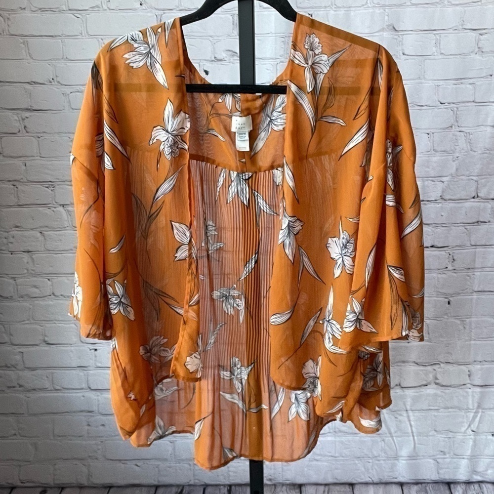 A New Day Sheer Pleated Golden Yellow Kimono OSFM - Picture 3 of 6